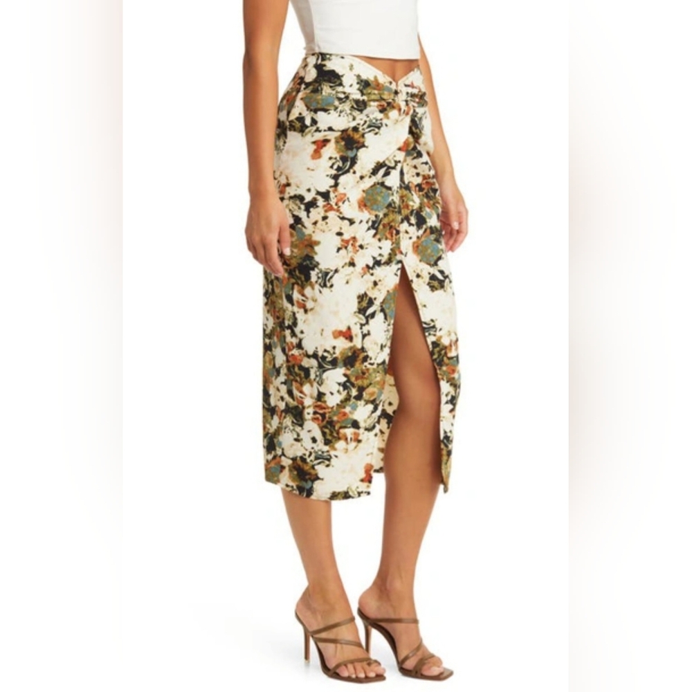 #46.Open Edit Front twist Midi Skirt multi floral NWOT